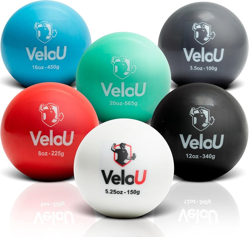 VeloU Weighted Baseball 6 Ball Set: Increase Throwing Velocity & Arm Strength - Withstands 18,000 Throws - Weighted Balls for Pitching & Throwing - Plyo Balls - Ideal Training Tool - Image 1